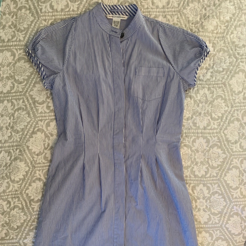Diane Von Furstenberg Blue Pinstripe Shirtdress
